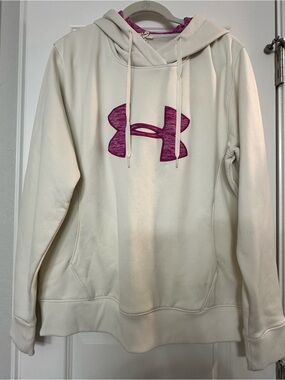 Under Armour XL Cream Hoodie with Magenta Lined Hood and Matching Font Logo